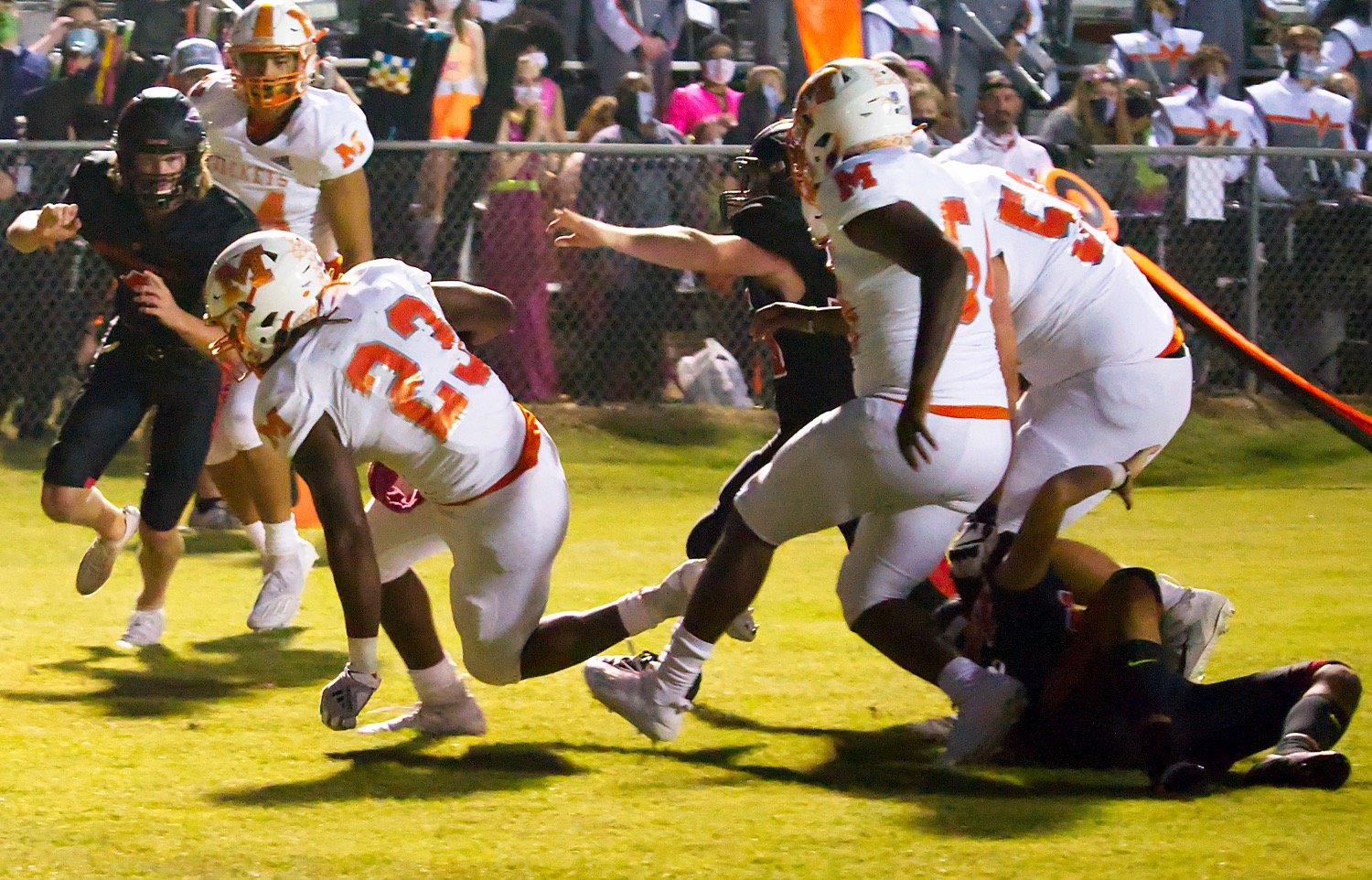 Trevion Sneed (23) keeps his balance several yards out from the endzone, just before putting the Yellowjackets on the scoreboard Friday in Winnsboro.